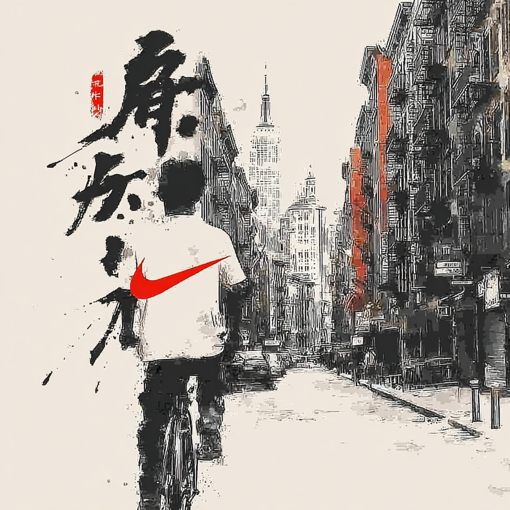 Cyclist in Nike T90s on a Chinatown Street