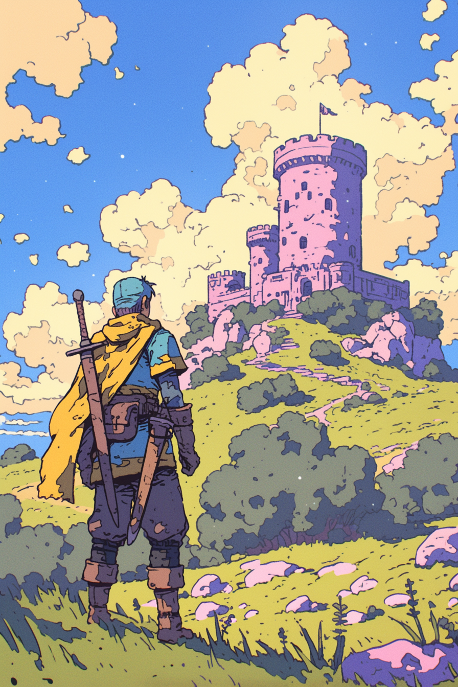 Young Adventurer Gazing at an Ancient Castle