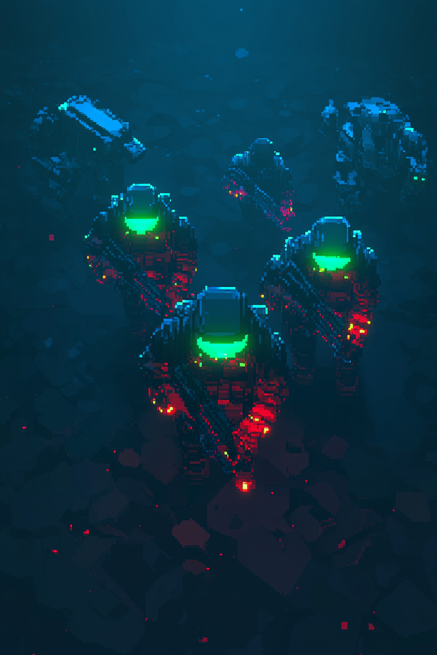Blue-Armored Warriors on an Apocalyptic Battlefield