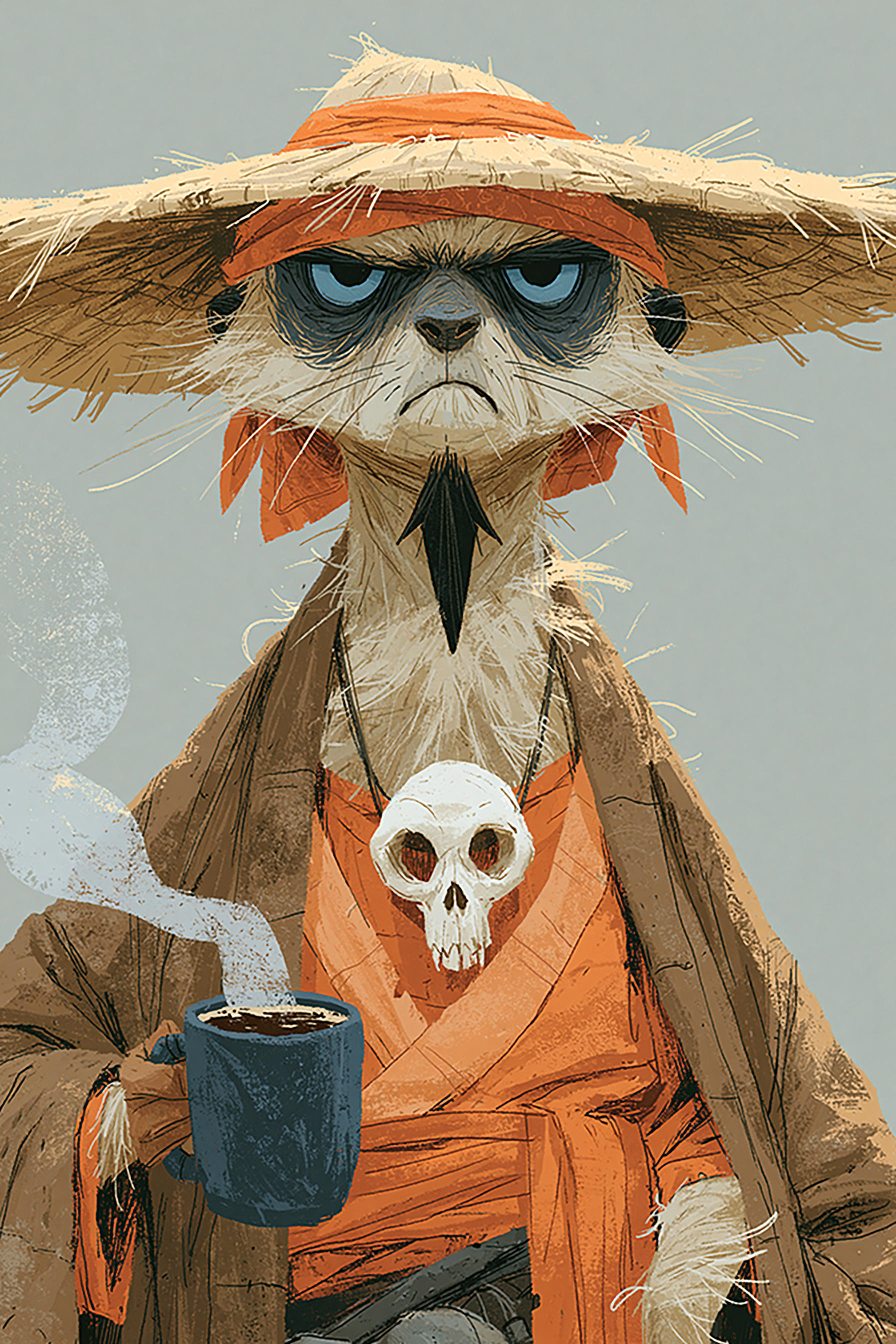 Grumpy Meerkat with Morning Coffee