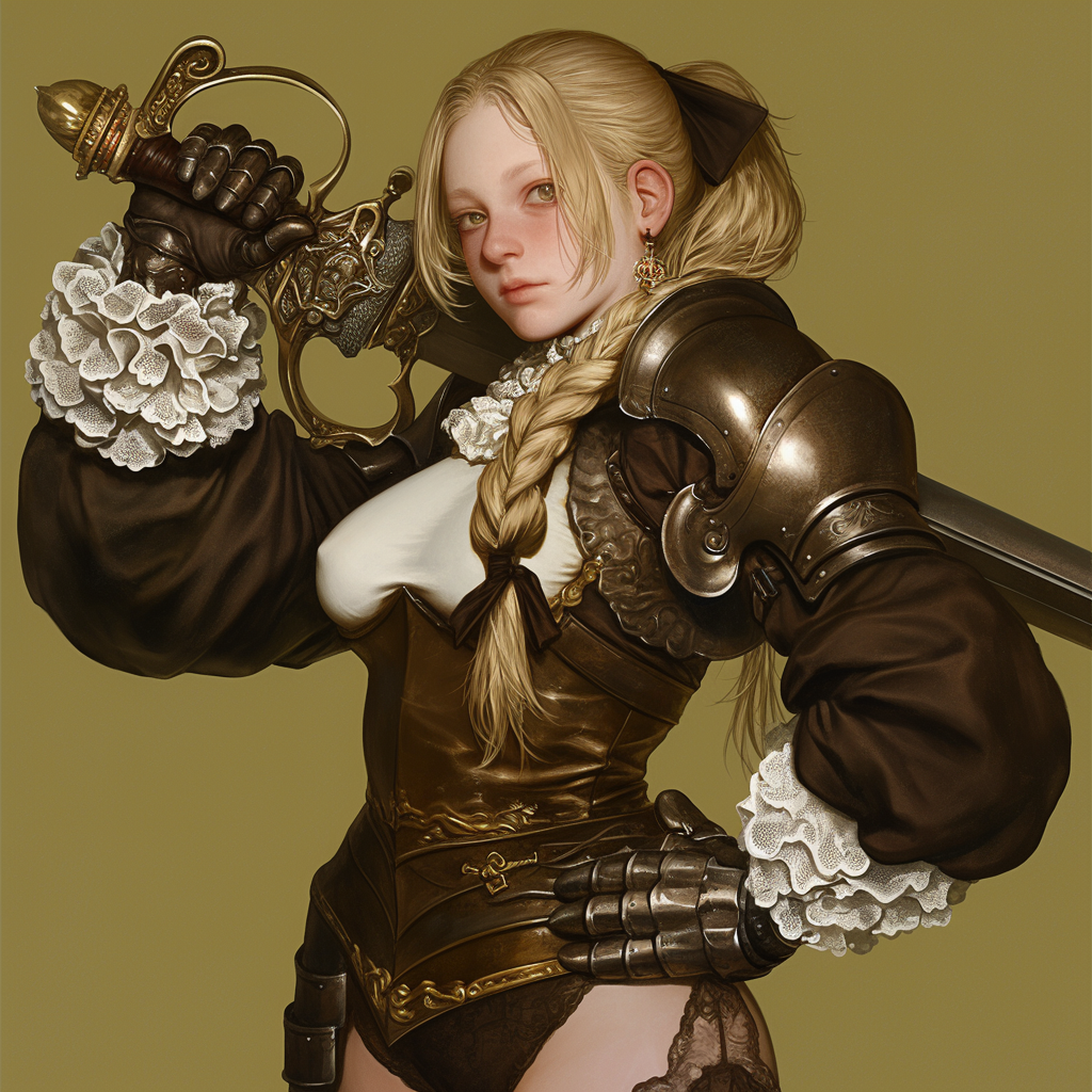Girl Aiming a Gatling Gun
