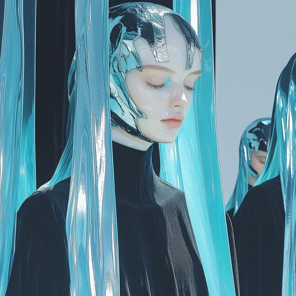 Albino Cyborg Among Black-Robed Androids