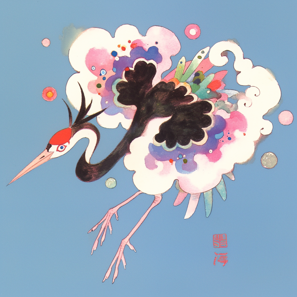 Colorful Flying Crane Illustration