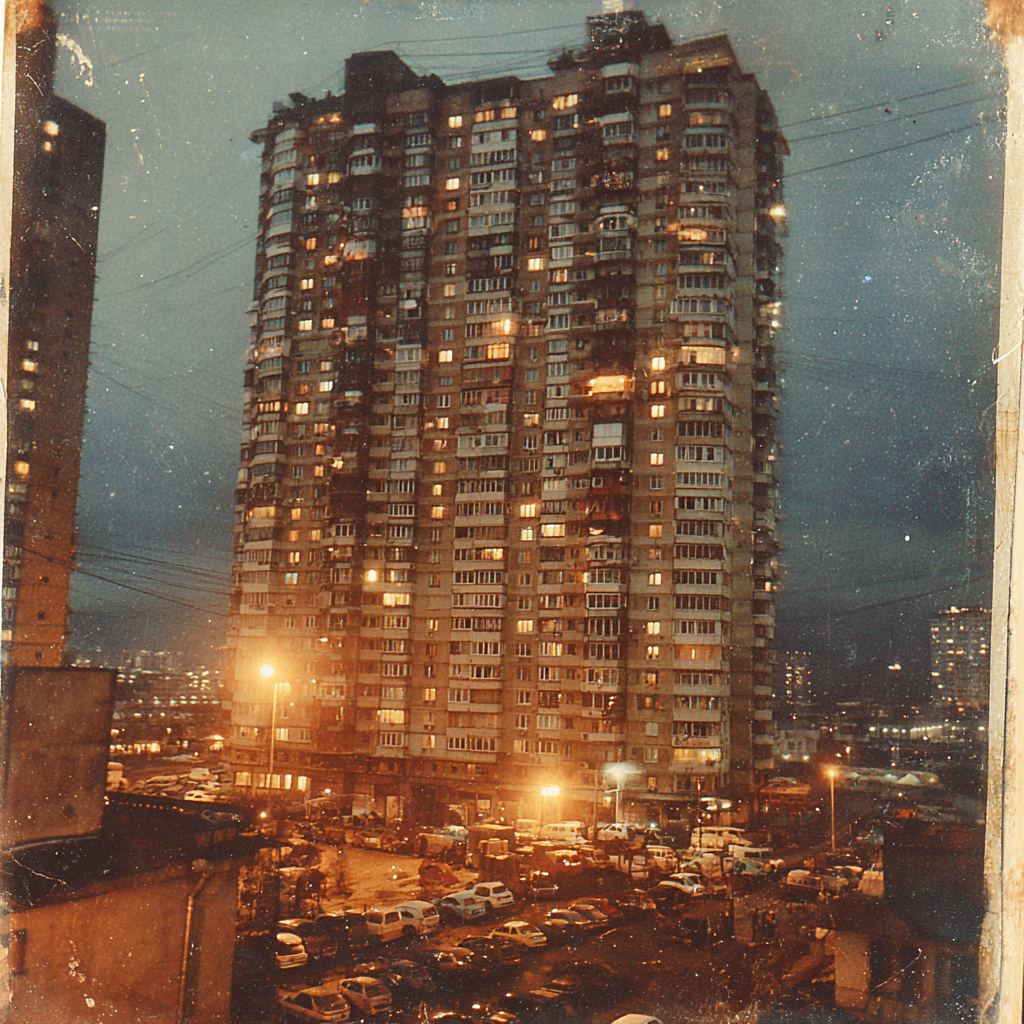 Dystopian Lights in a Brutalist Tower