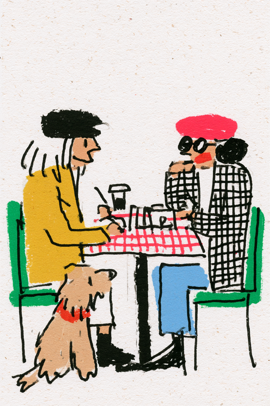 Dog at a Café Table in Surreal Style