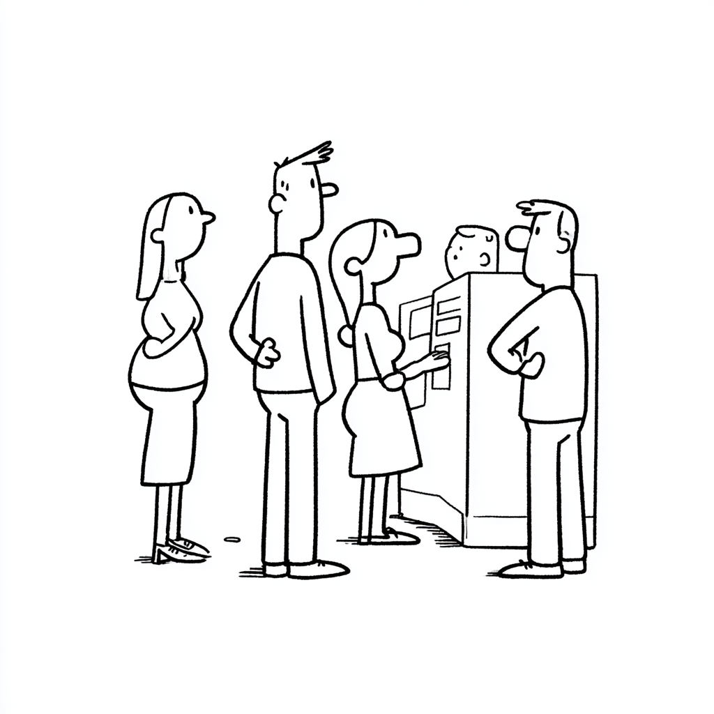People Gathered Around a Giant Copy Machine