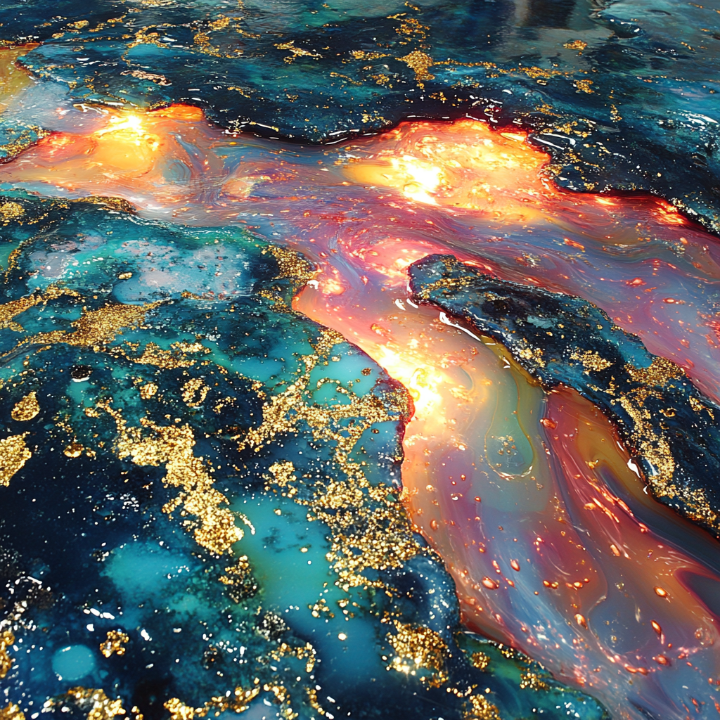 Molten Minerals with Golden Powder