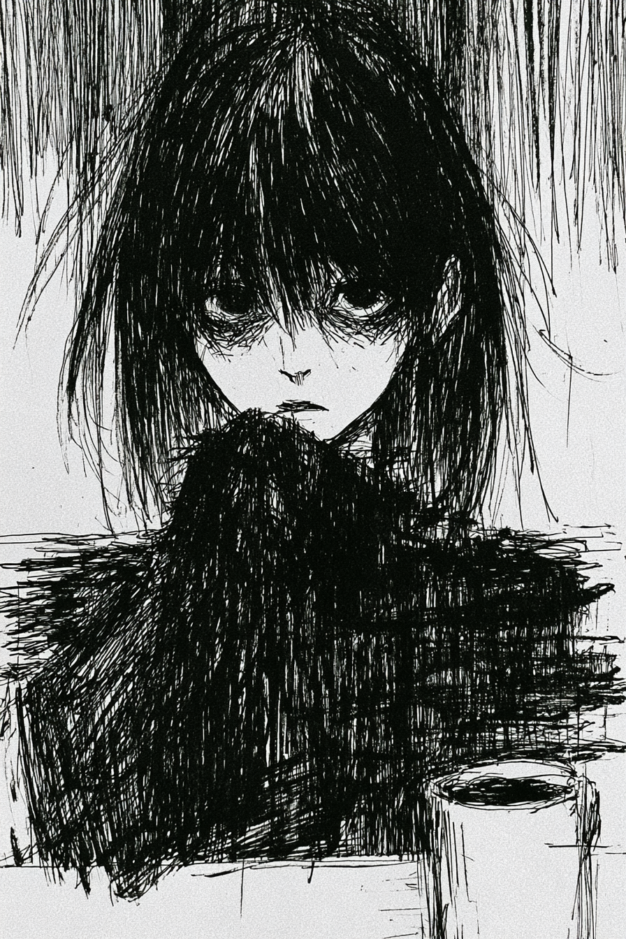 Tired Lazy Girl in Dull Reality Illustration