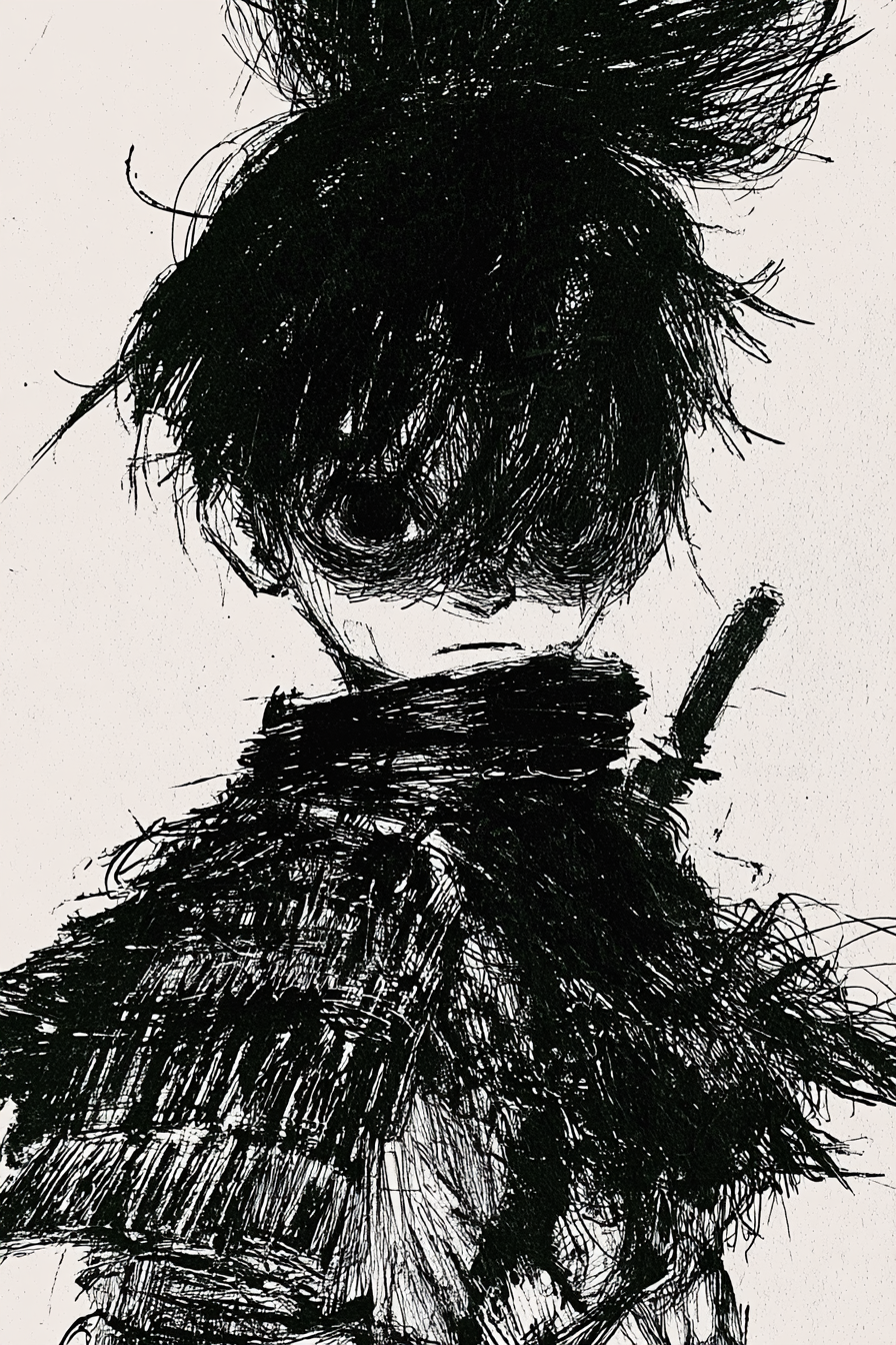 Cartoon Japanese Samurai in Stylized Armor