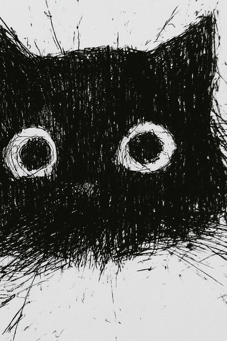 Little Black Cat in Ink Wash