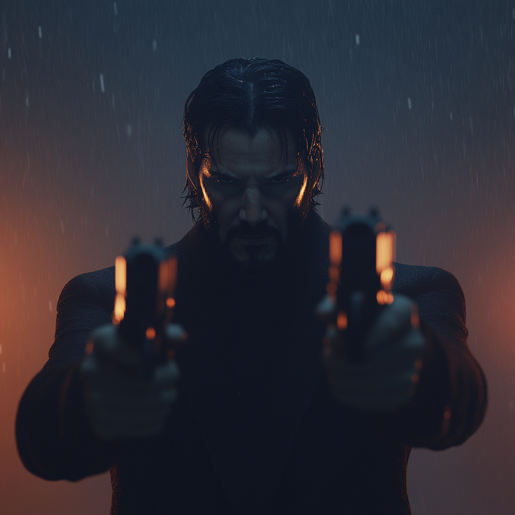 John Wick Dual-Wielding in the Rain
