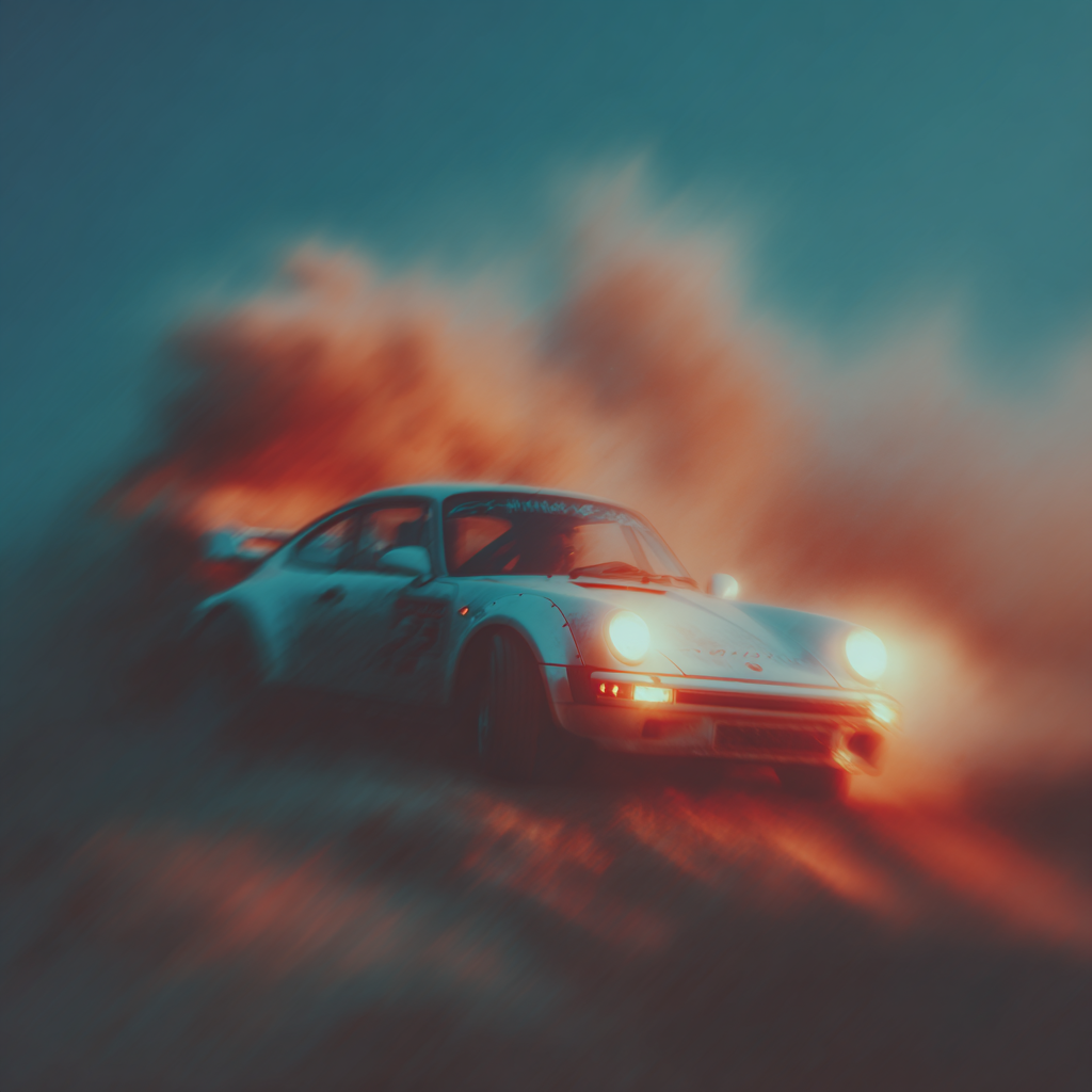 Derrape de rally BMW junto a leones corriendo