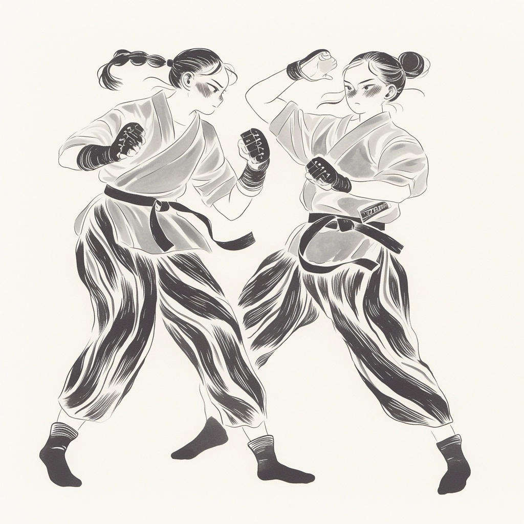 Minimalist Taekwondo Ink-Wash Movement