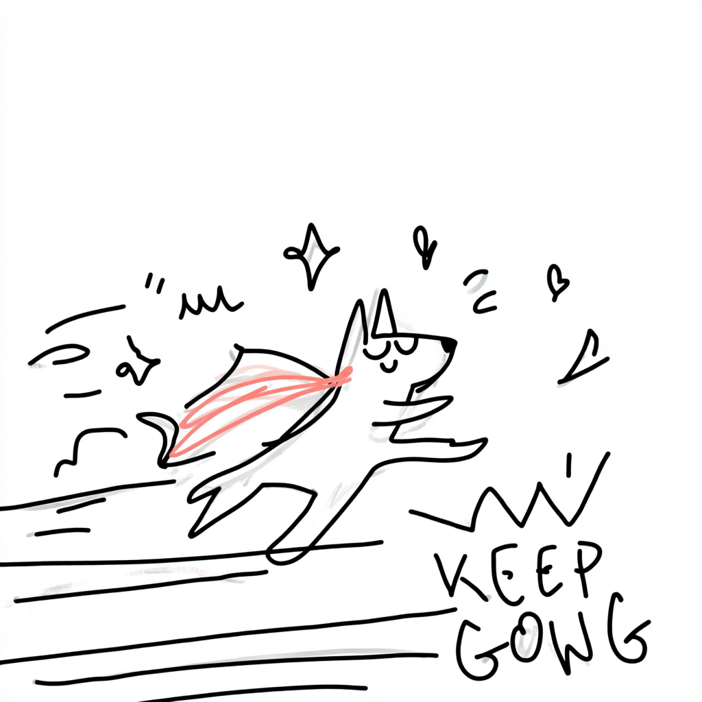 Caped Puppy Running Beneath Keep Going
