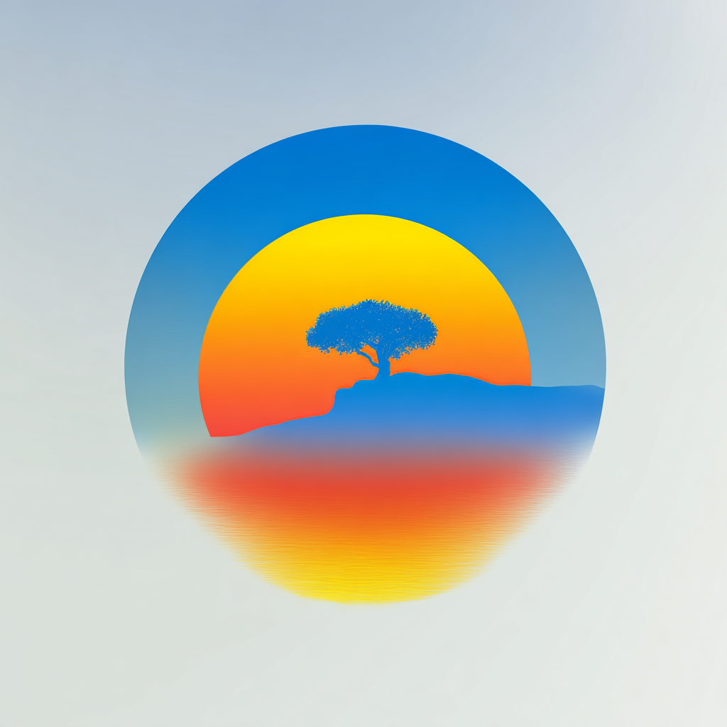 Lone Tree Beneath a Round Sunset