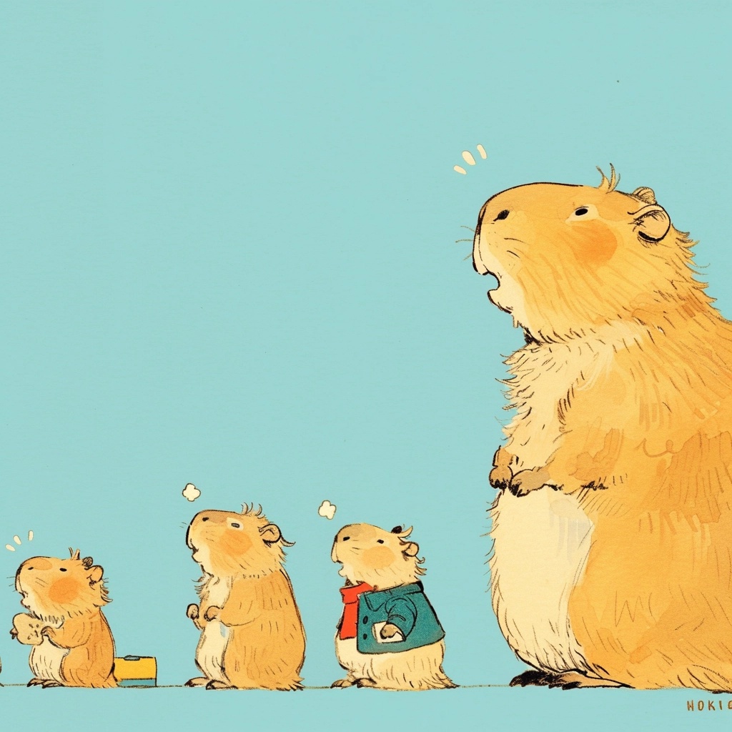 Five Capybaras in Motion