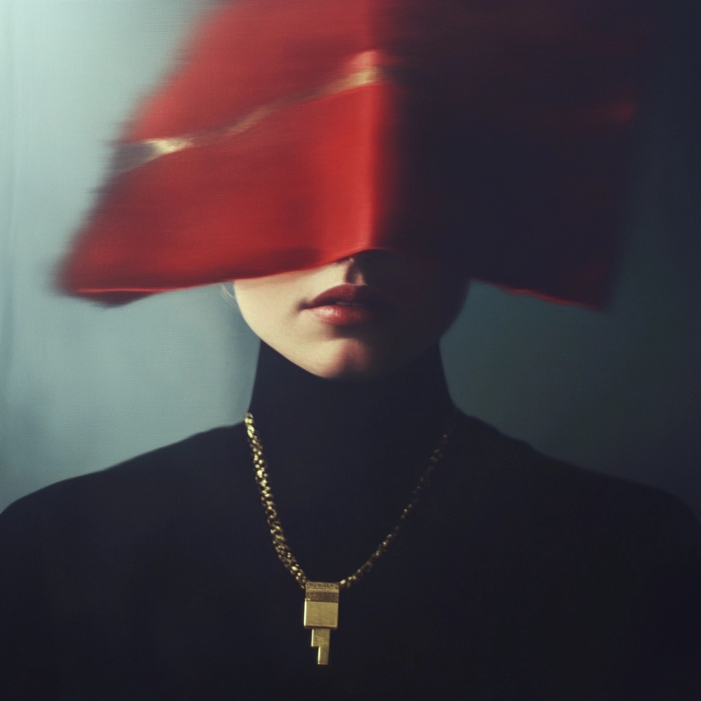 Surreal Medieval Woman Behind Red Cloth