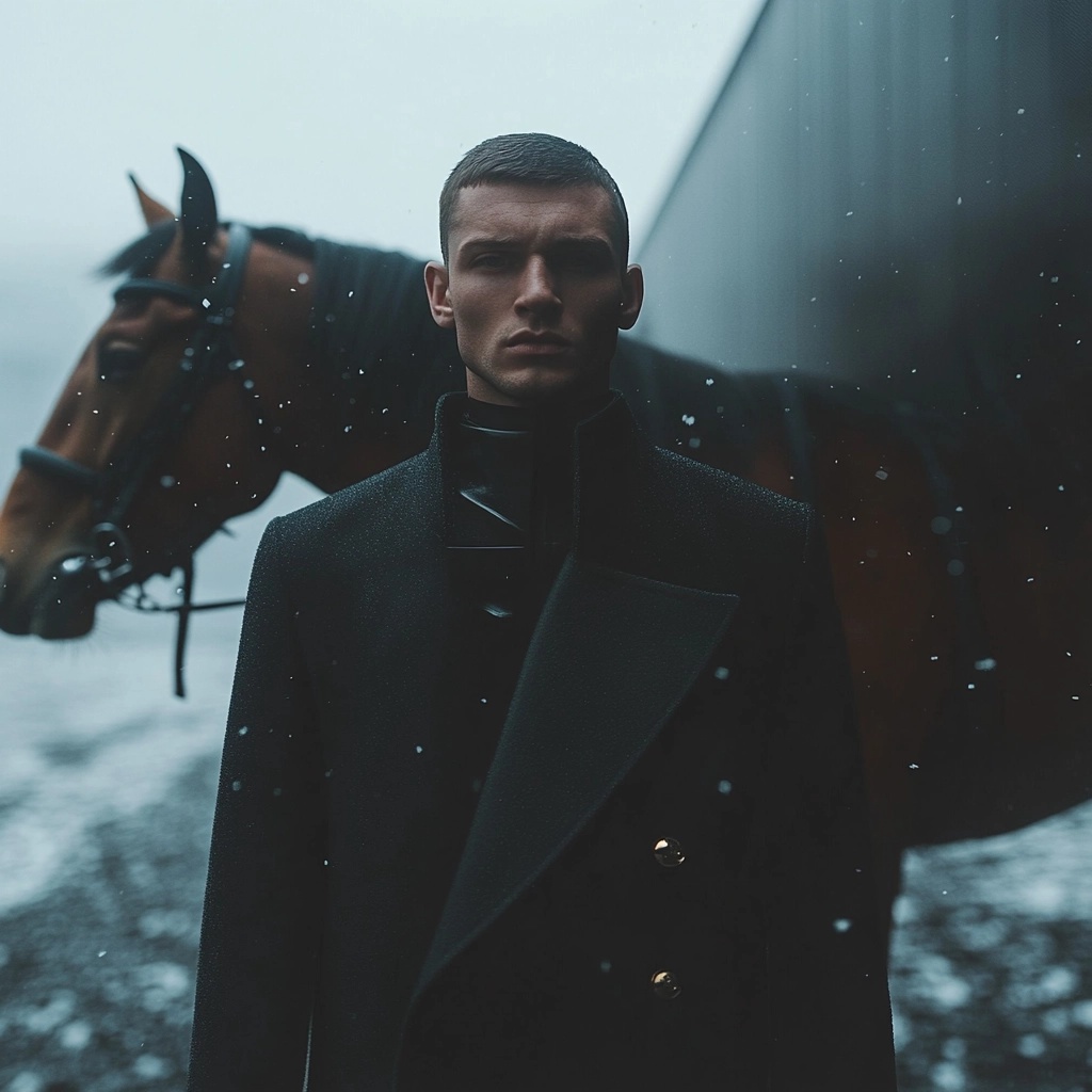 Turkish Man with a Horse in the Snow