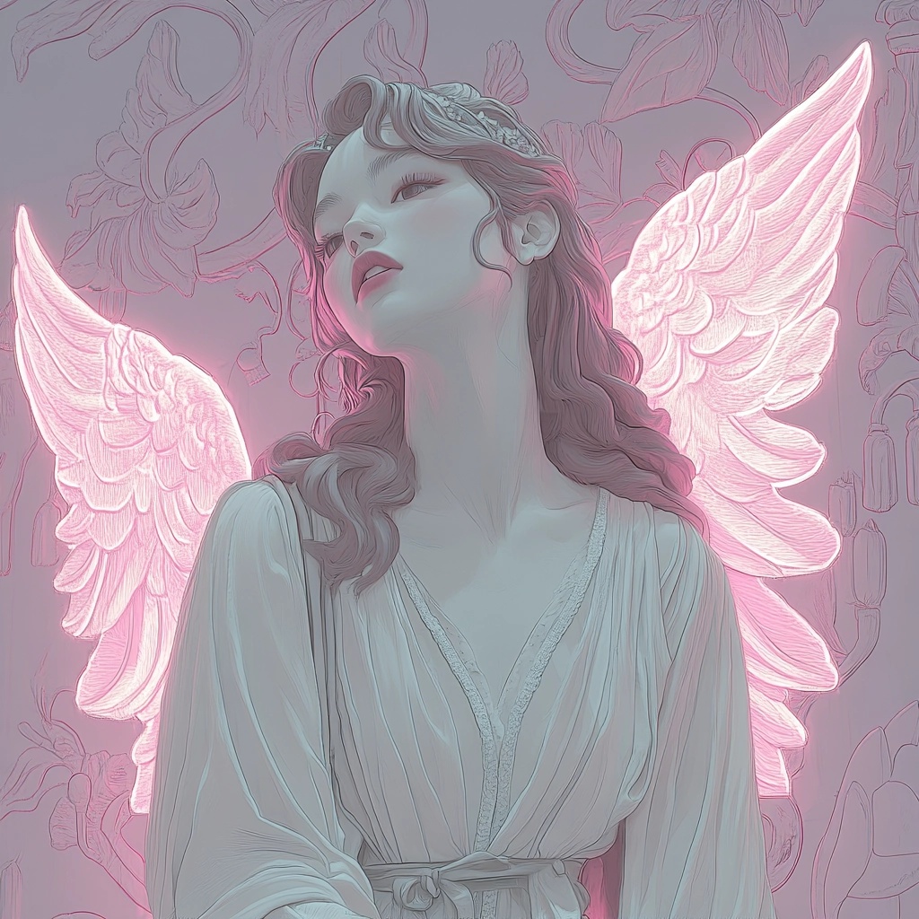 Renaissance Angel in Purple Neon