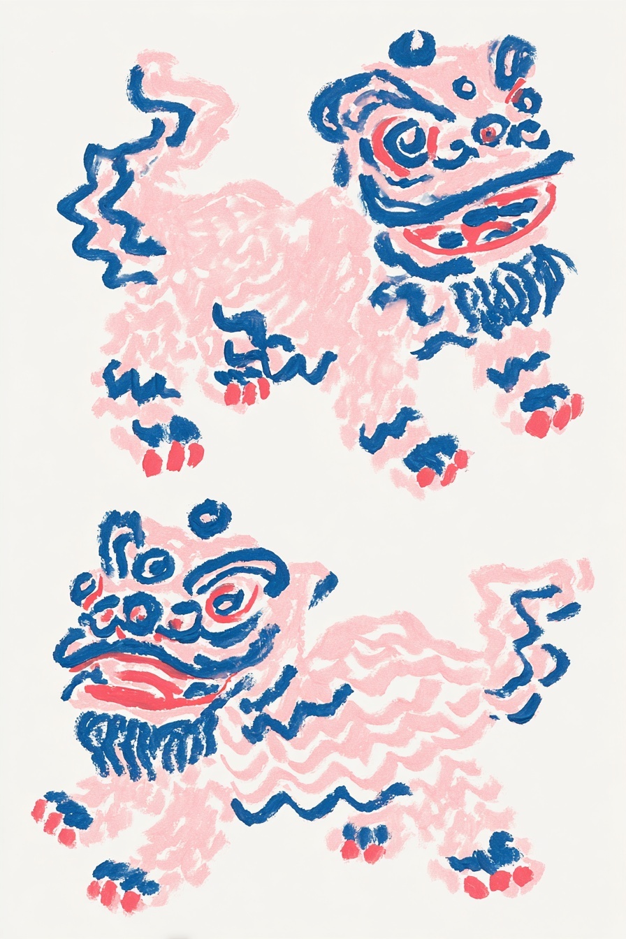 Hand-Painted Chinese Lion Dance Pair