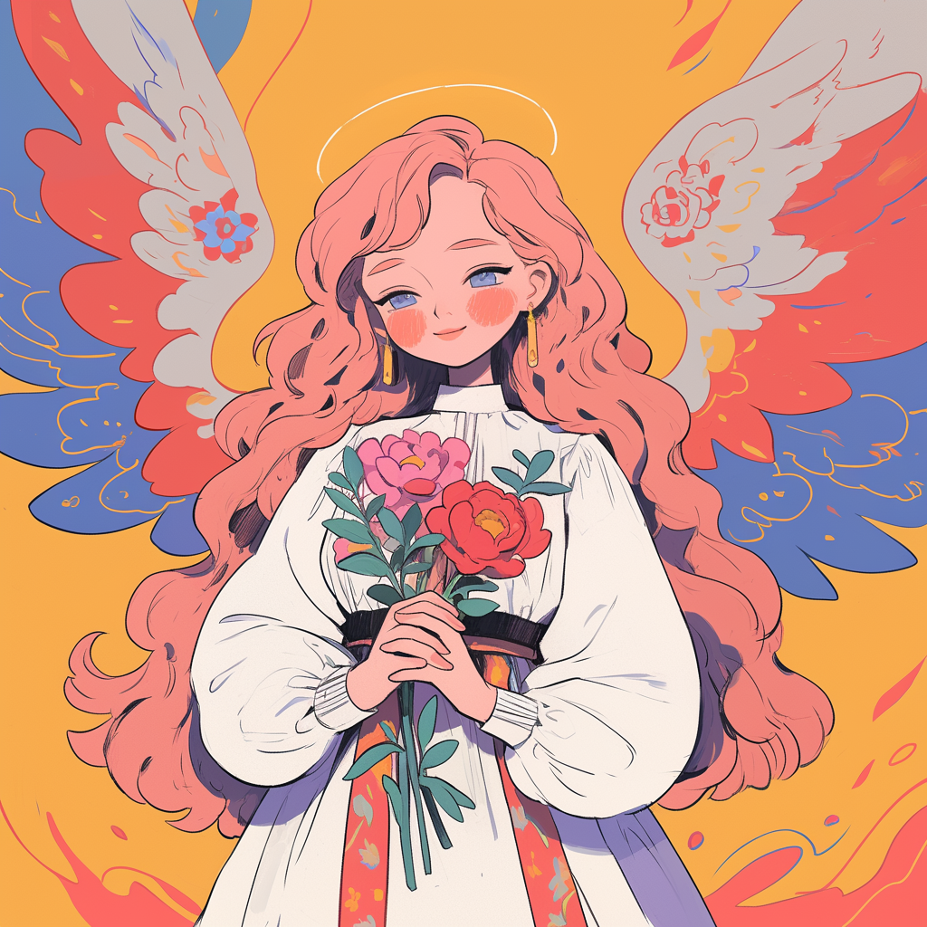Anime Angel Among Flowers