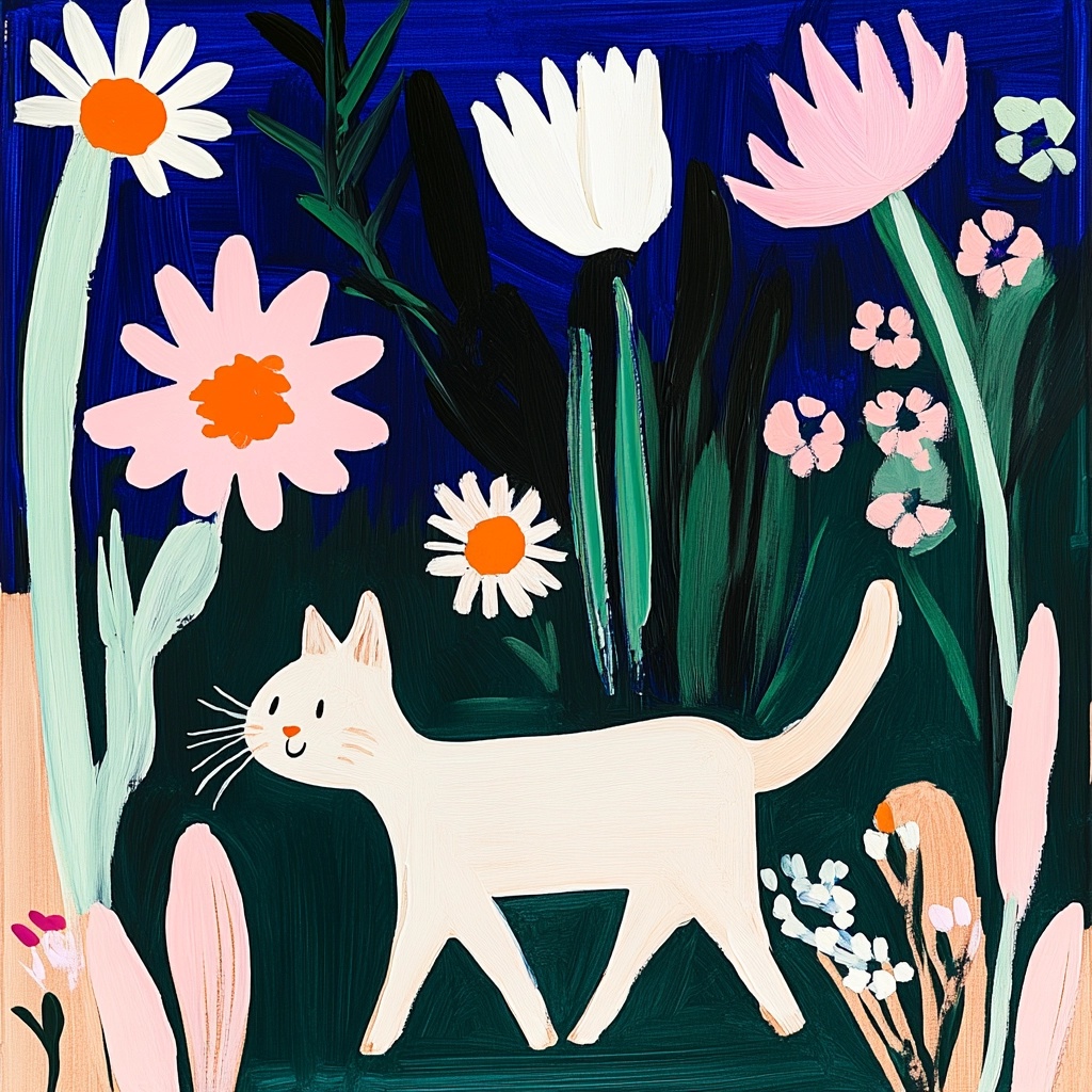 Geisterhafte Katze wandert durch Blumen