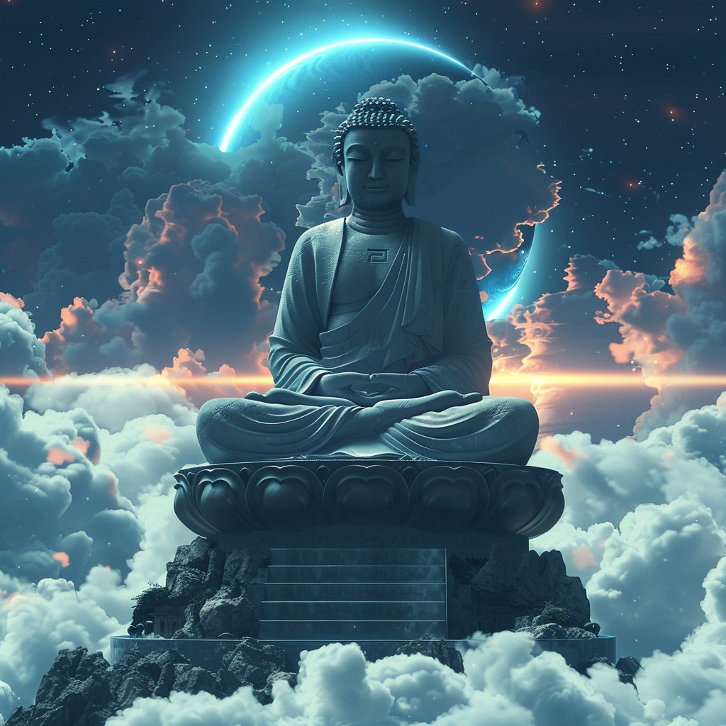 Colorful Tibetan Buddha in the Clouds