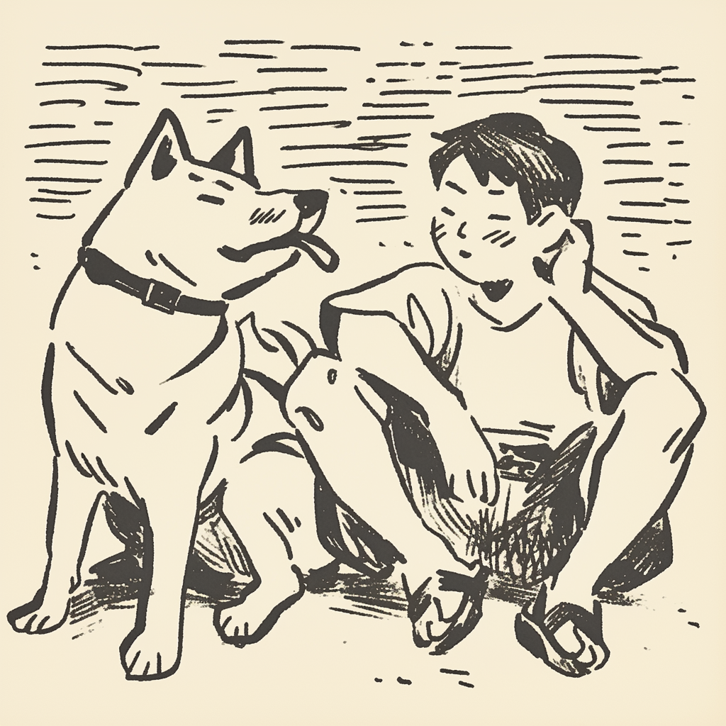 Boy Playing with His Dog