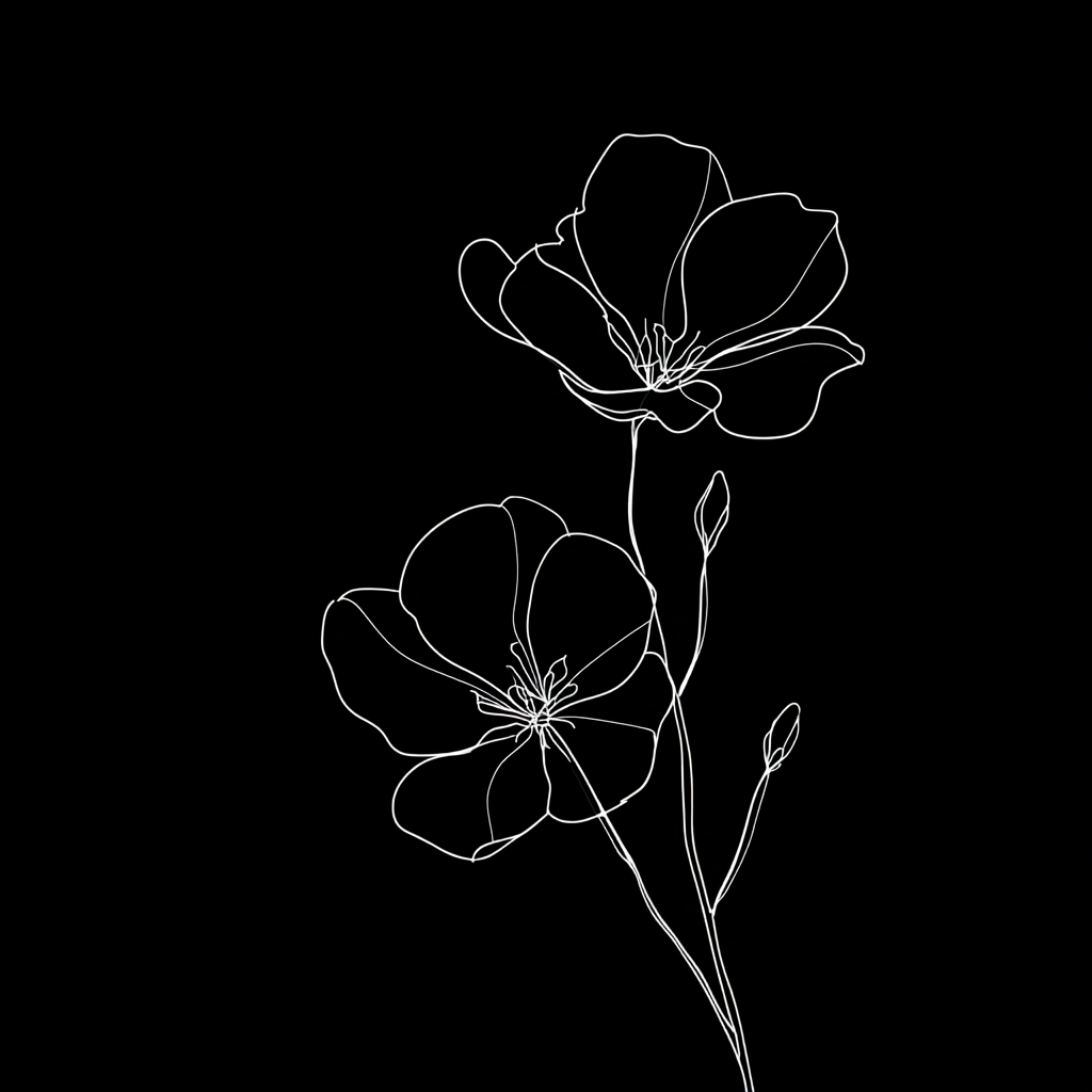 Fleurs en ligne continue dans un style wabi-sabi