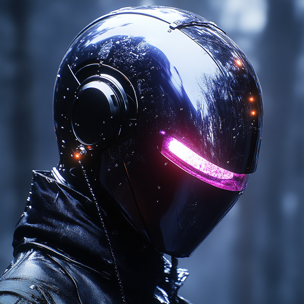 Low-Angle Mechanical Alien with a Glowing Visor