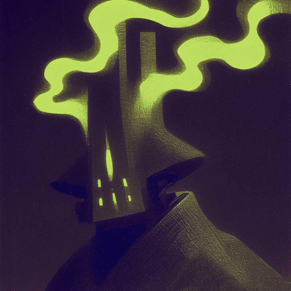Gas-Mask Figure with Green Neon Smoke