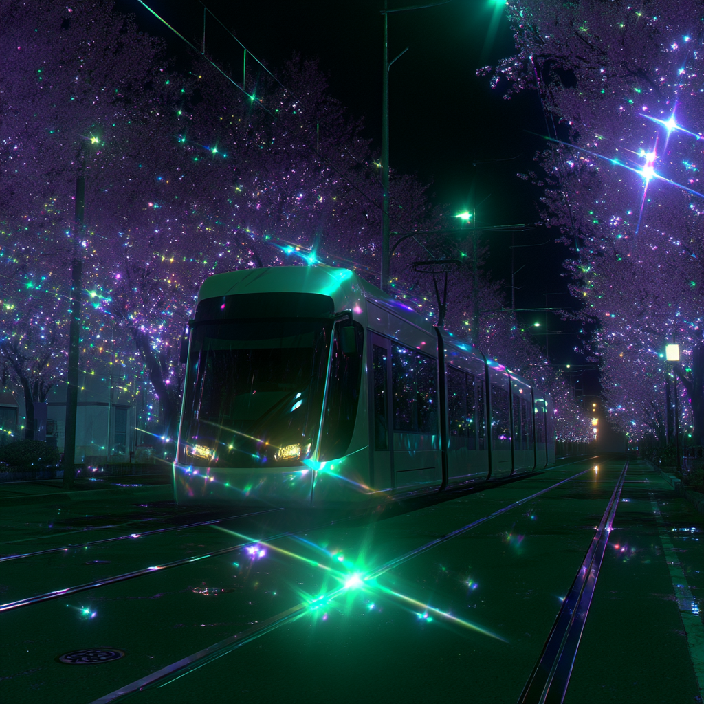 Magnolia Night Tram in a Korean City
