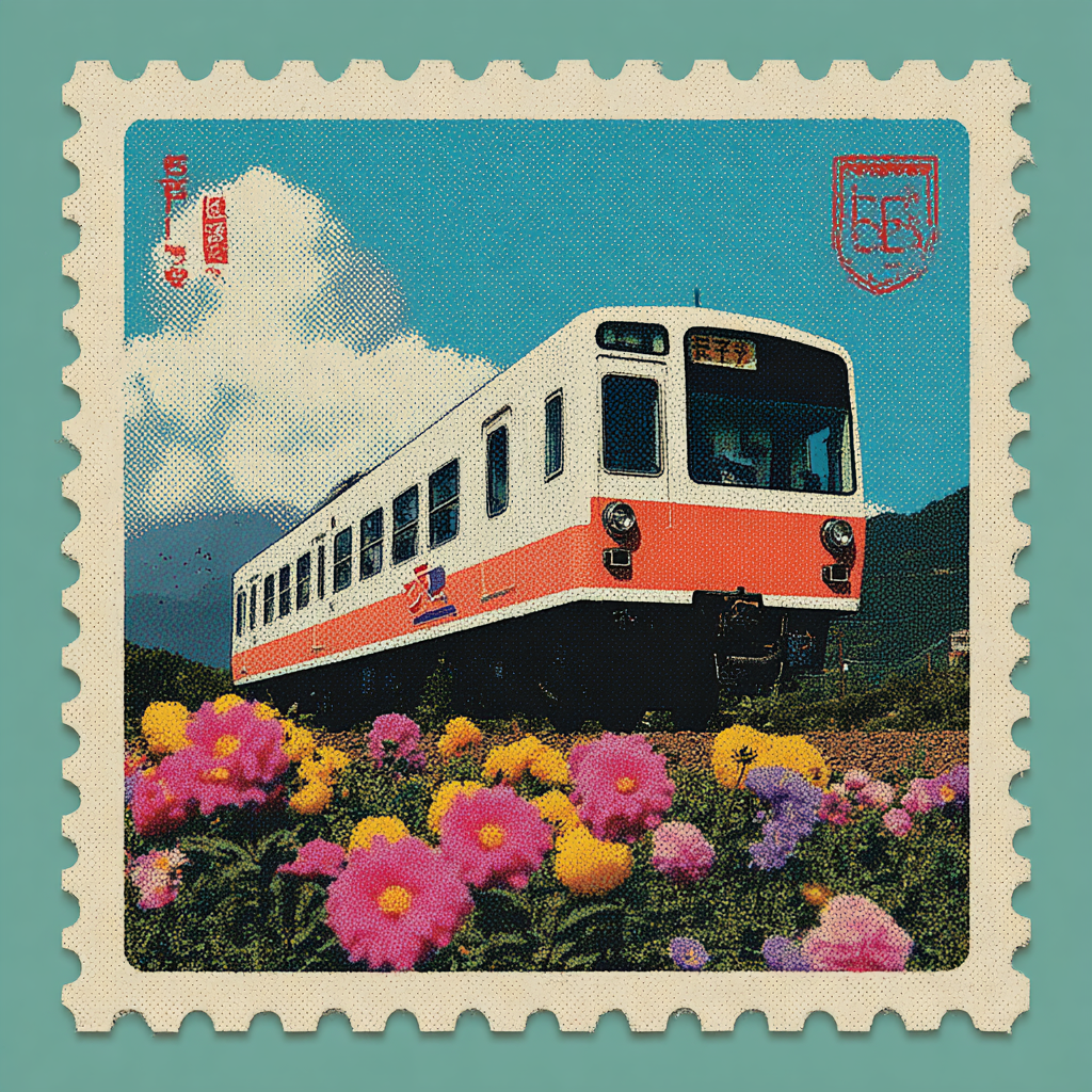 Tiny Train Passing Through Giant Flowers