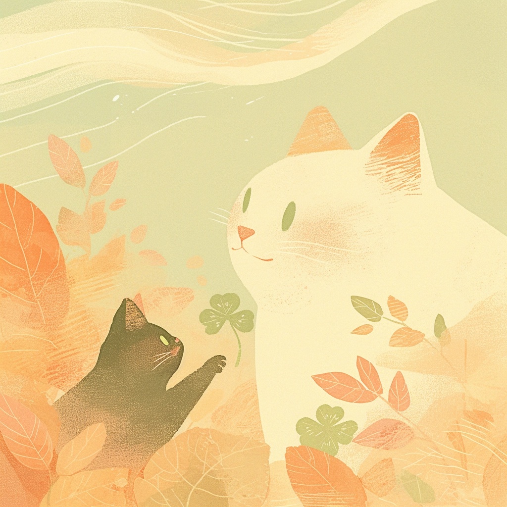 Ghost with a Lucky Clover and Black Cat