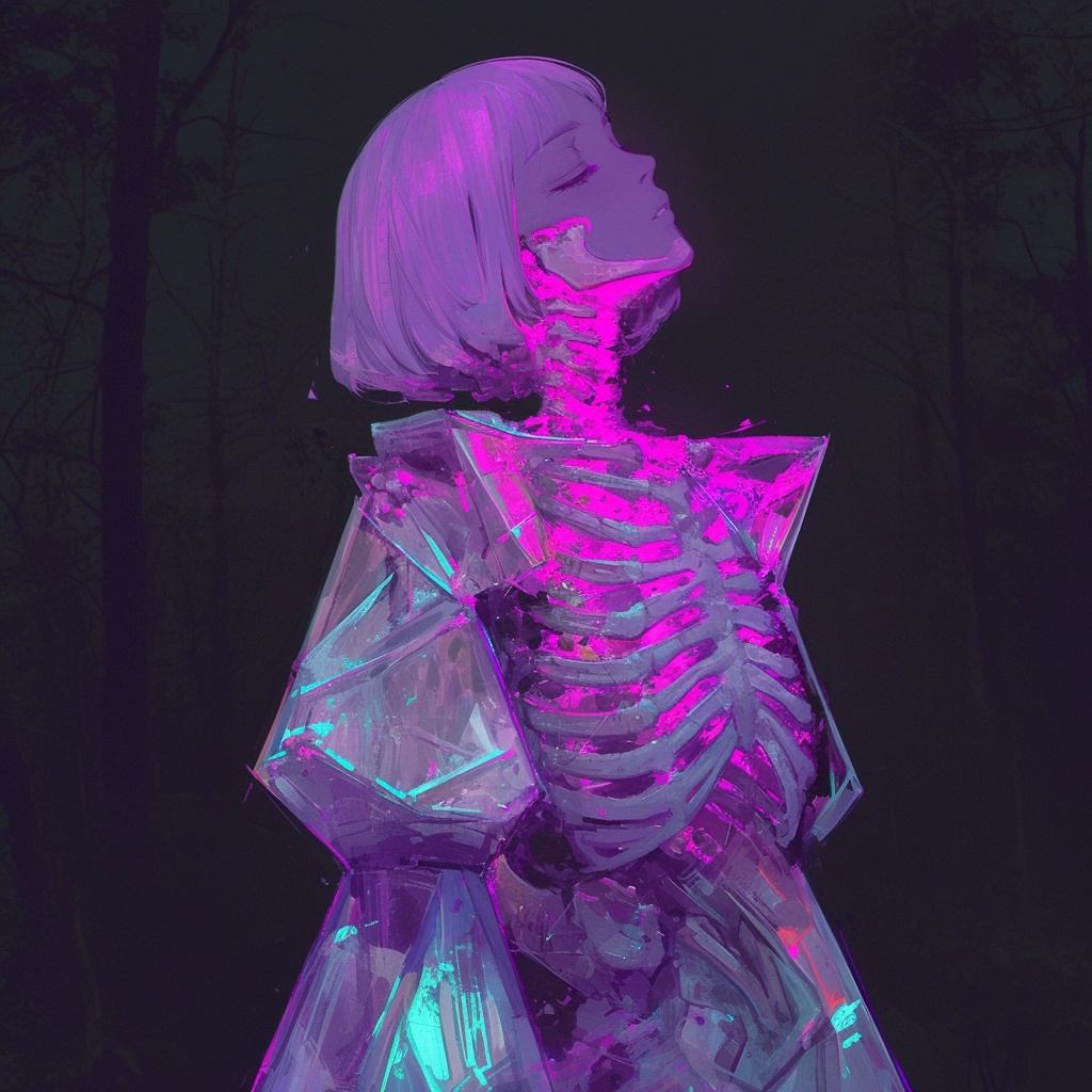 Translucent Albino Woman with a Neon Skeleton