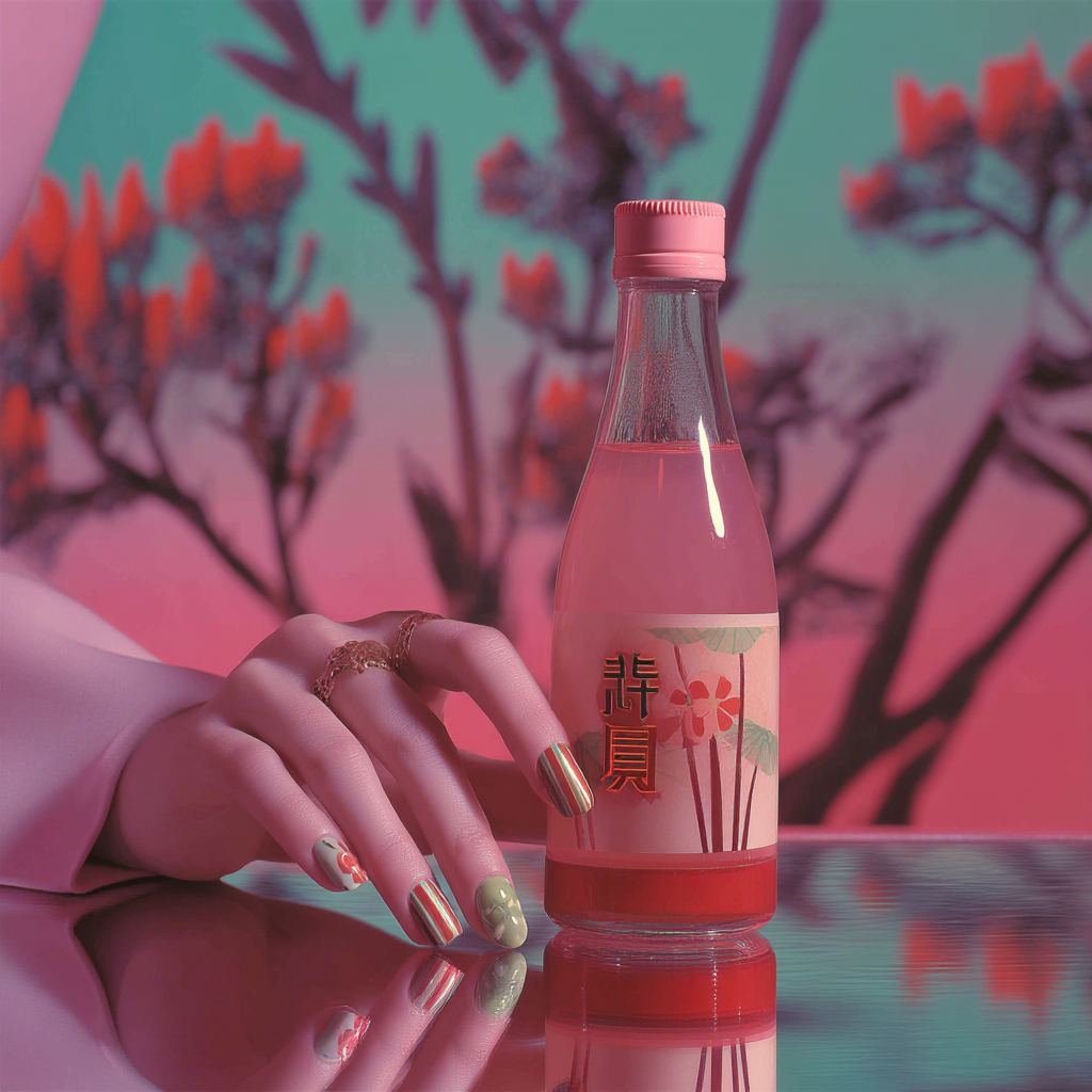 Verzierte Hand hält einen rosa Spritzer