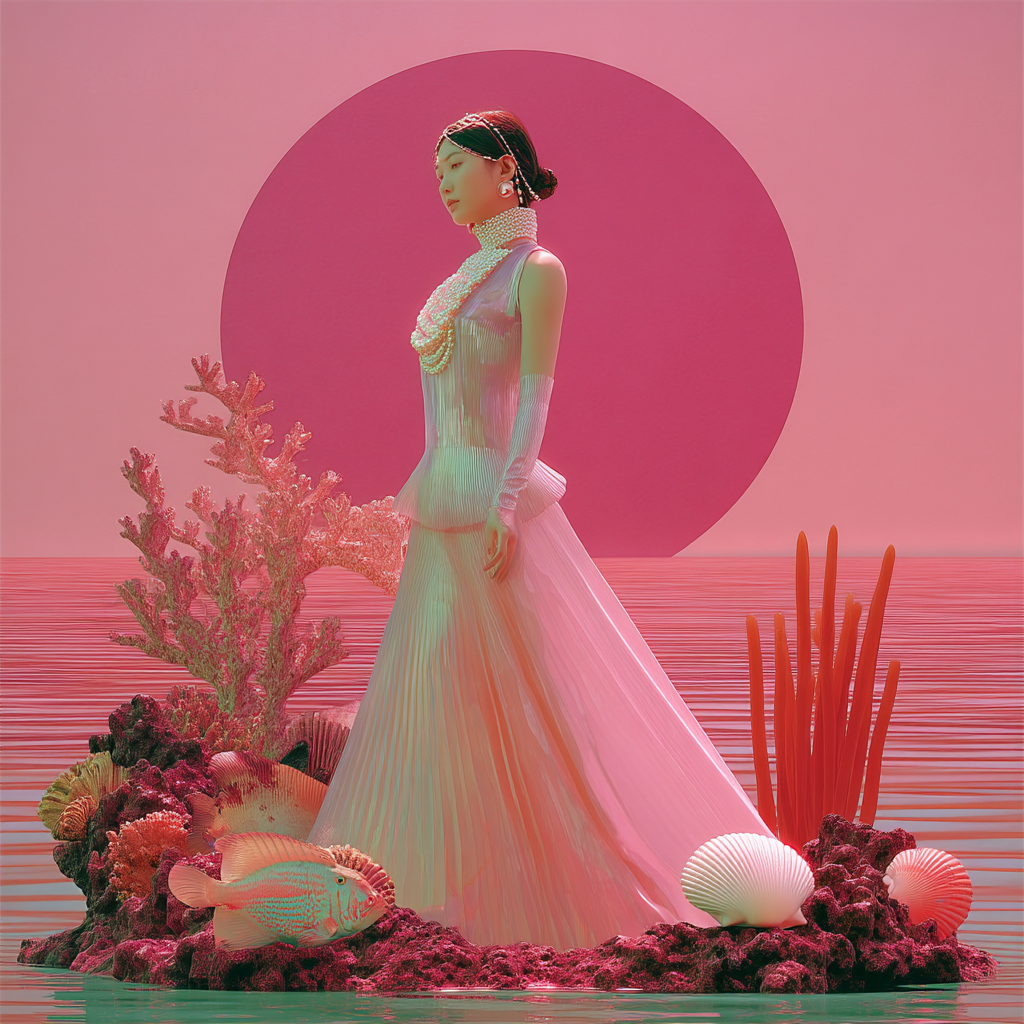 Futuristic Sea Goddess on a Coral Reef