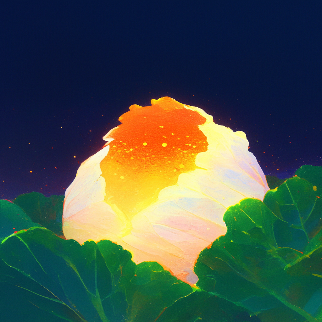 Vintage Giant Cabbage Under a Dark Blue Sky