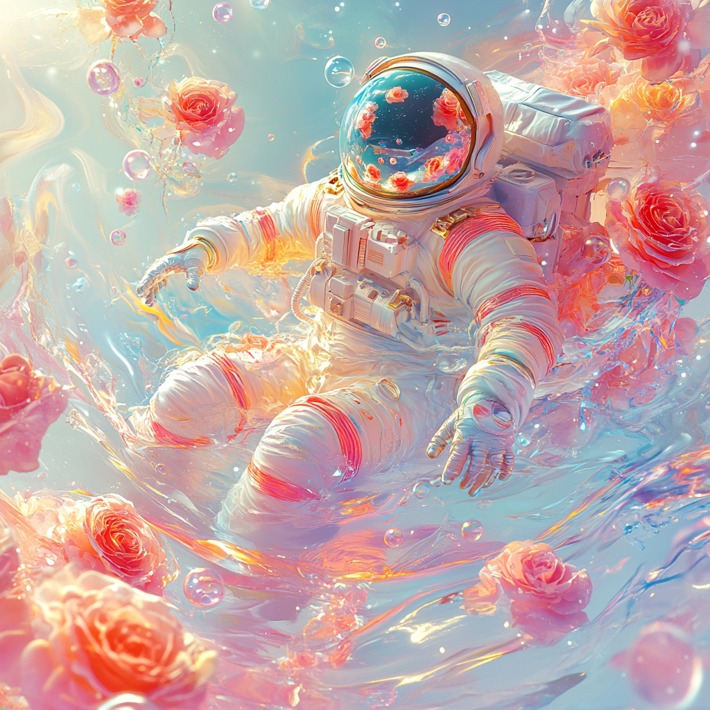 Astronaut Floating among Pink Roses