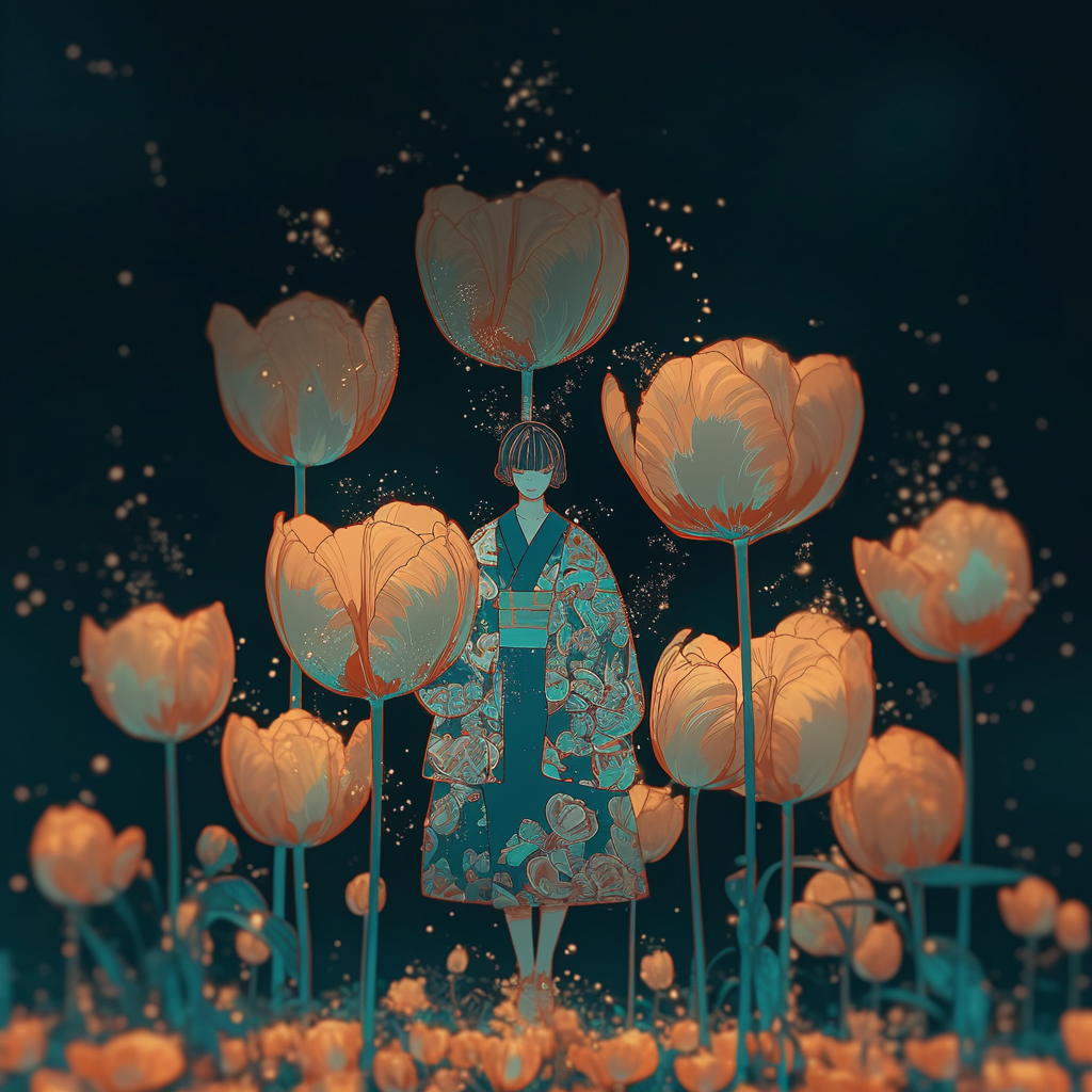 Fashion Model Among Giant Tulips