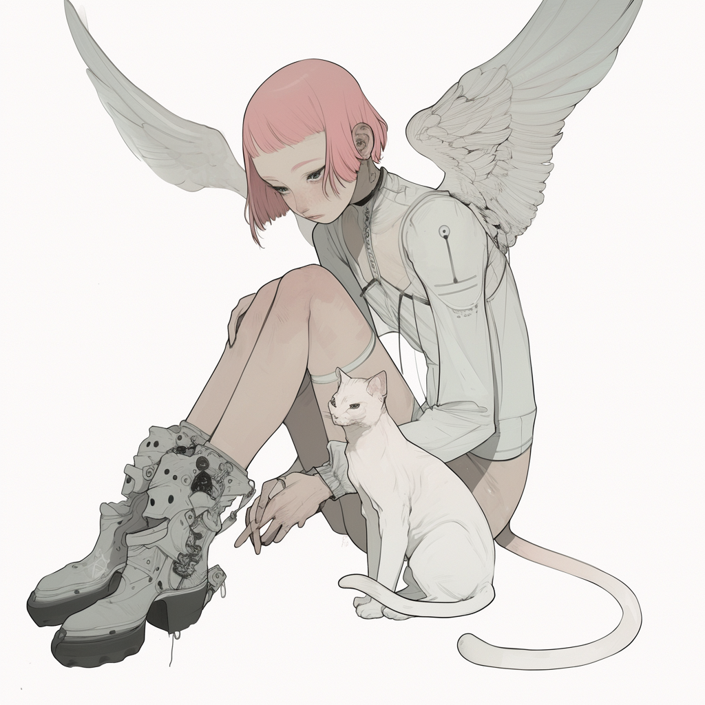 Ángel y gato estilo anime