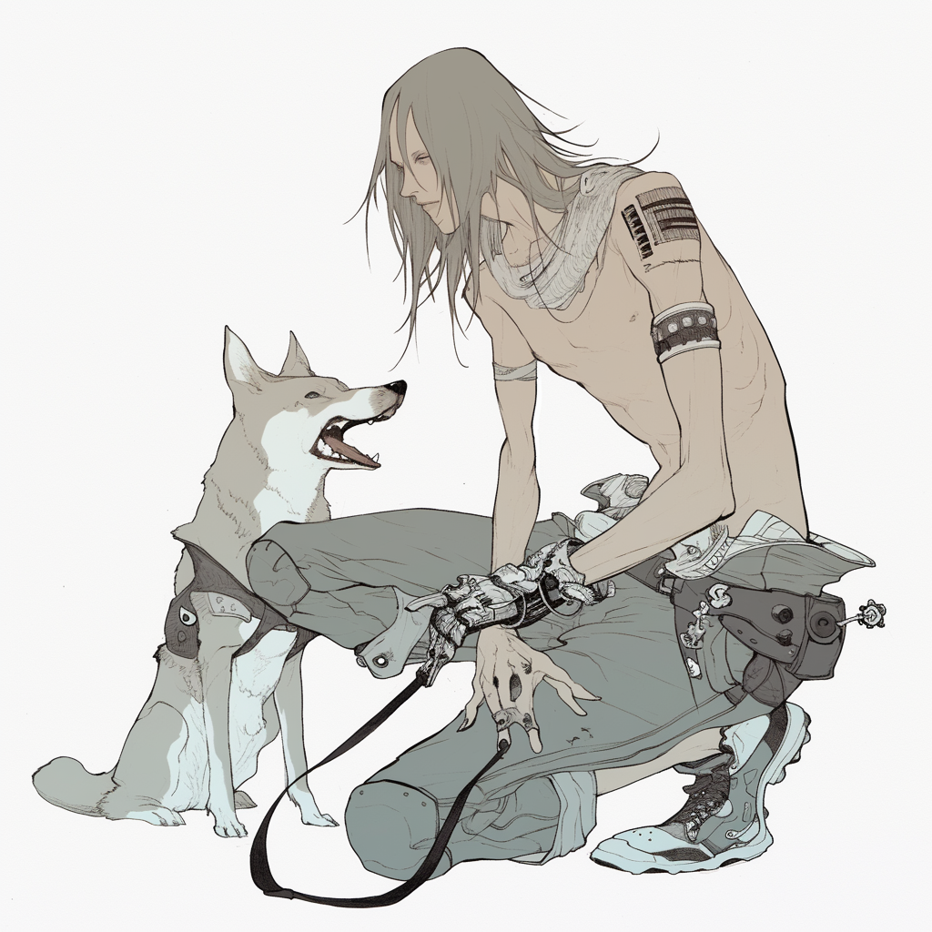 Guerrier et chien façon anime