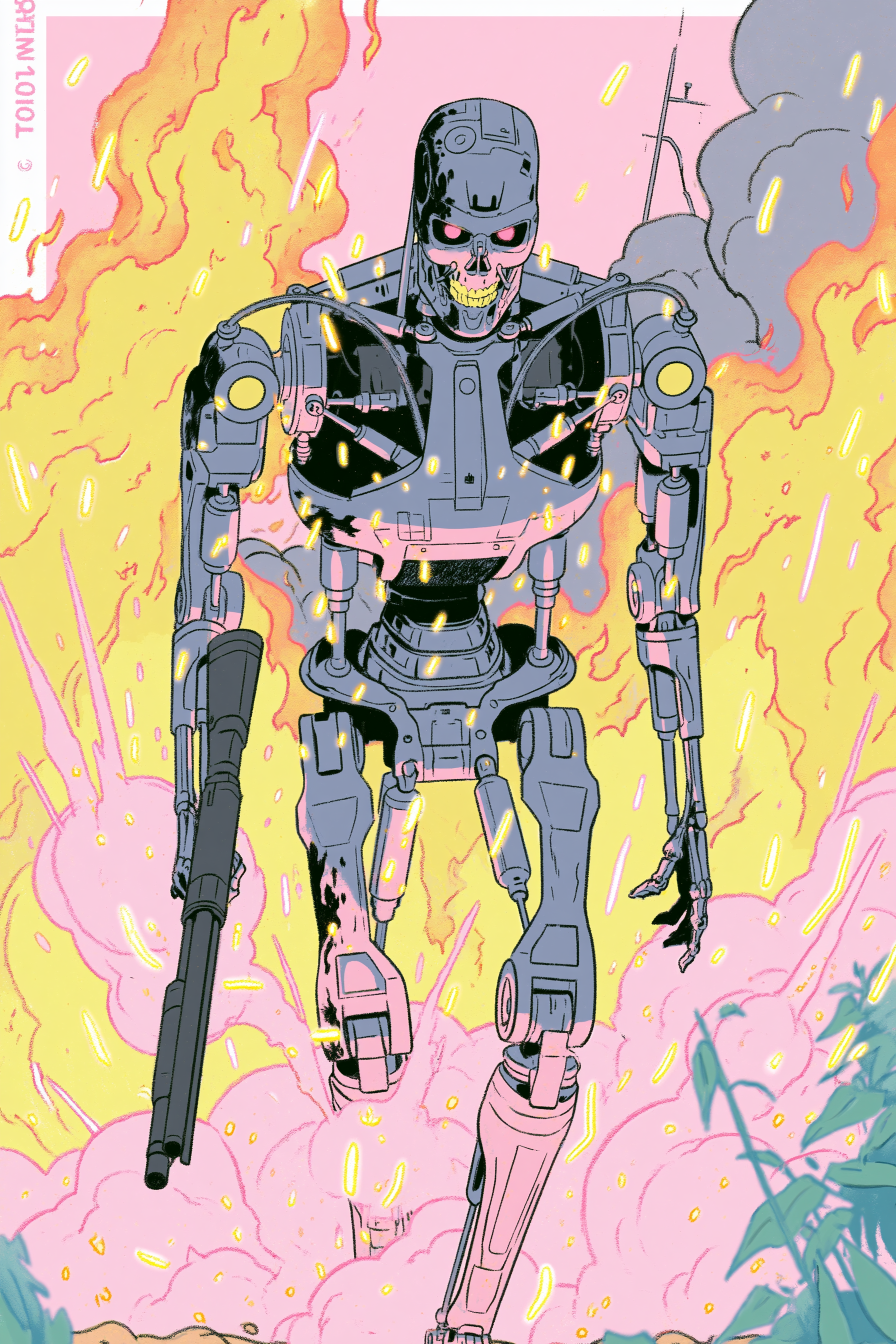 T-800 Walking Through Fire