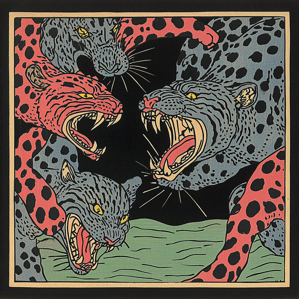 Ukiyo-e Tiger and Leopard Clash