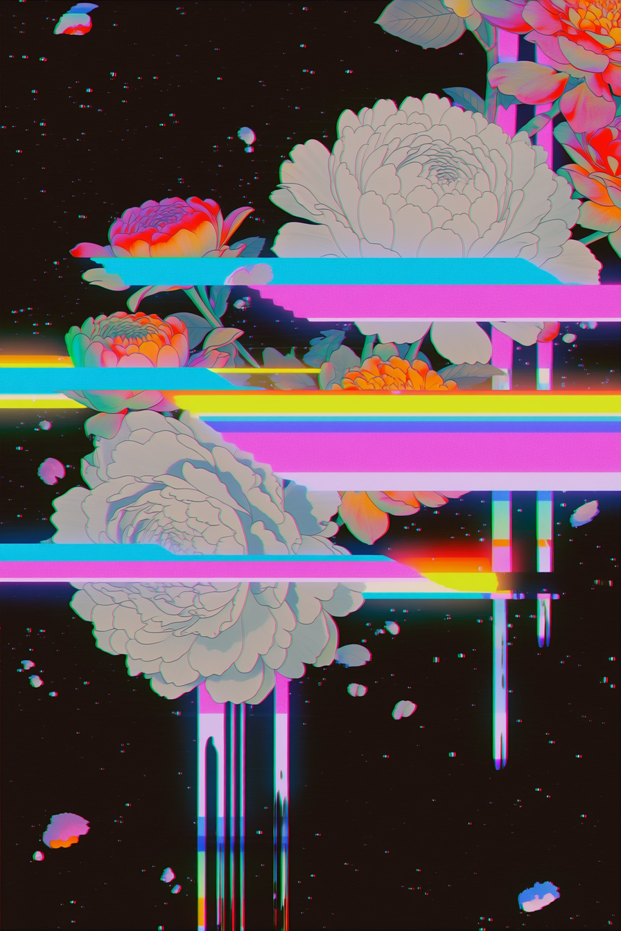 Neon Holographic Monochrome Flowers