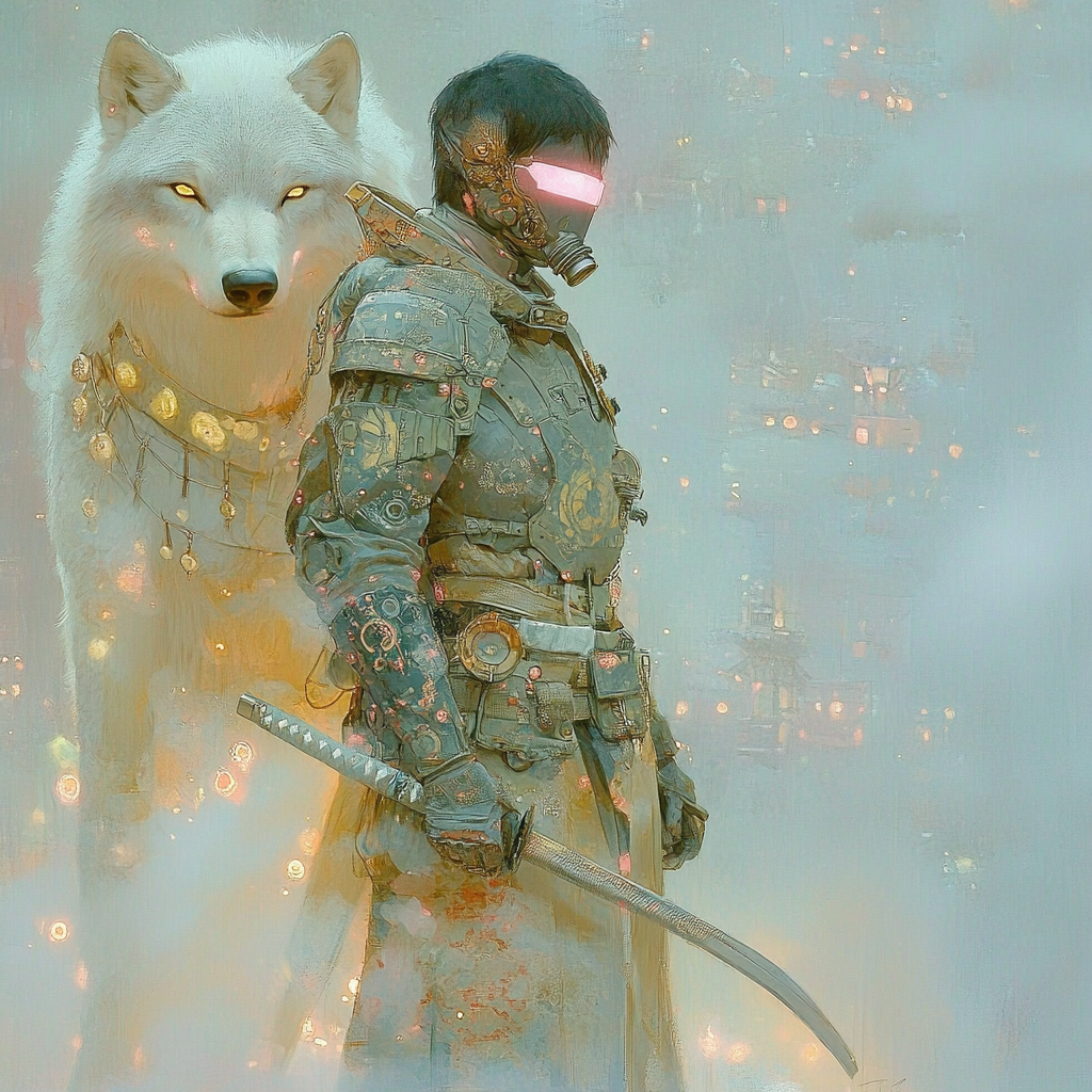 Armored Wolf Guardian in a Neon Battlefield