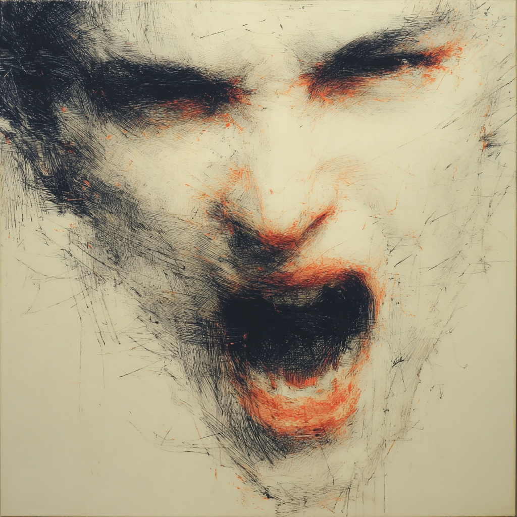 Demonic Face with a Charcoal-Void Mouth
