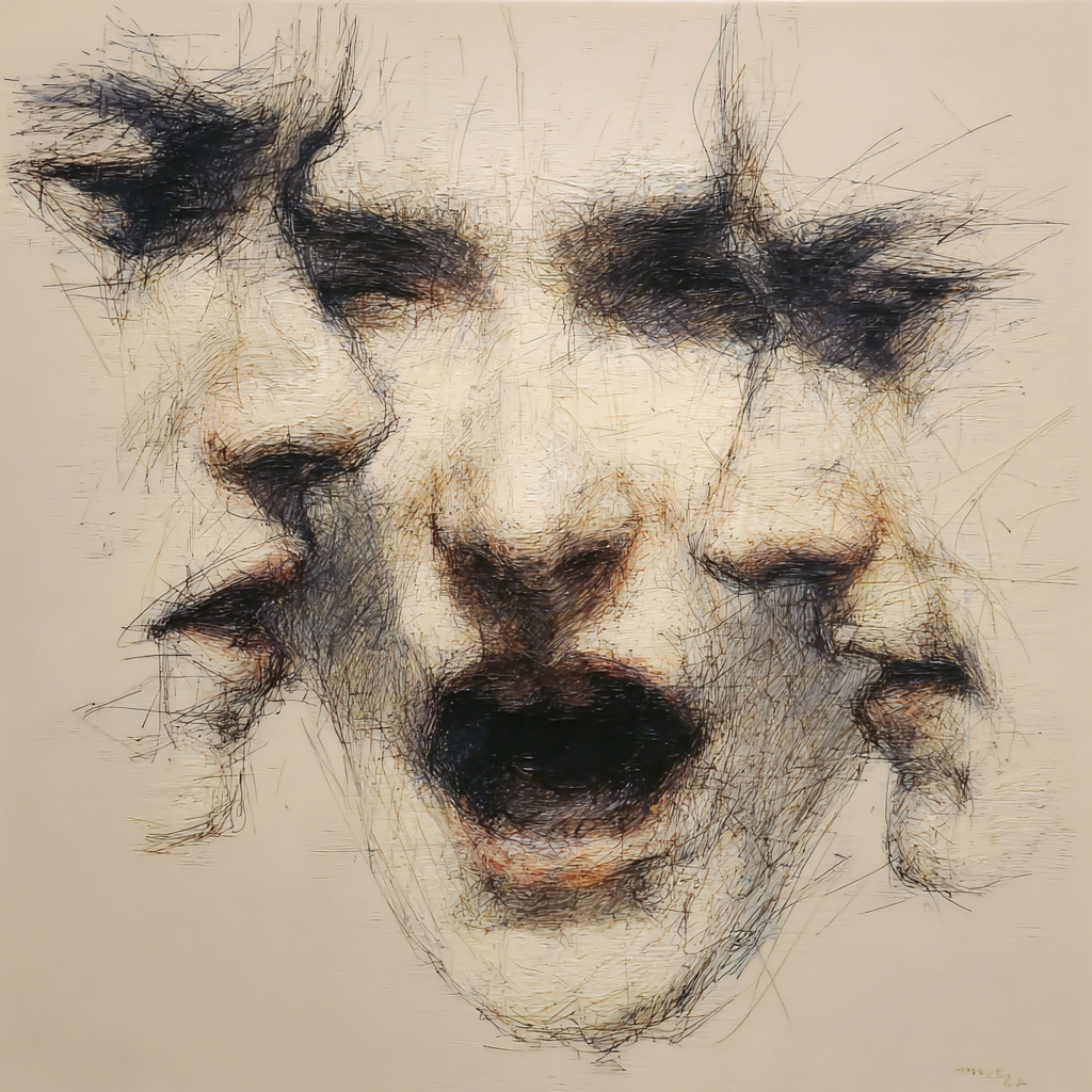 Woman's Face Split into Three Emotions