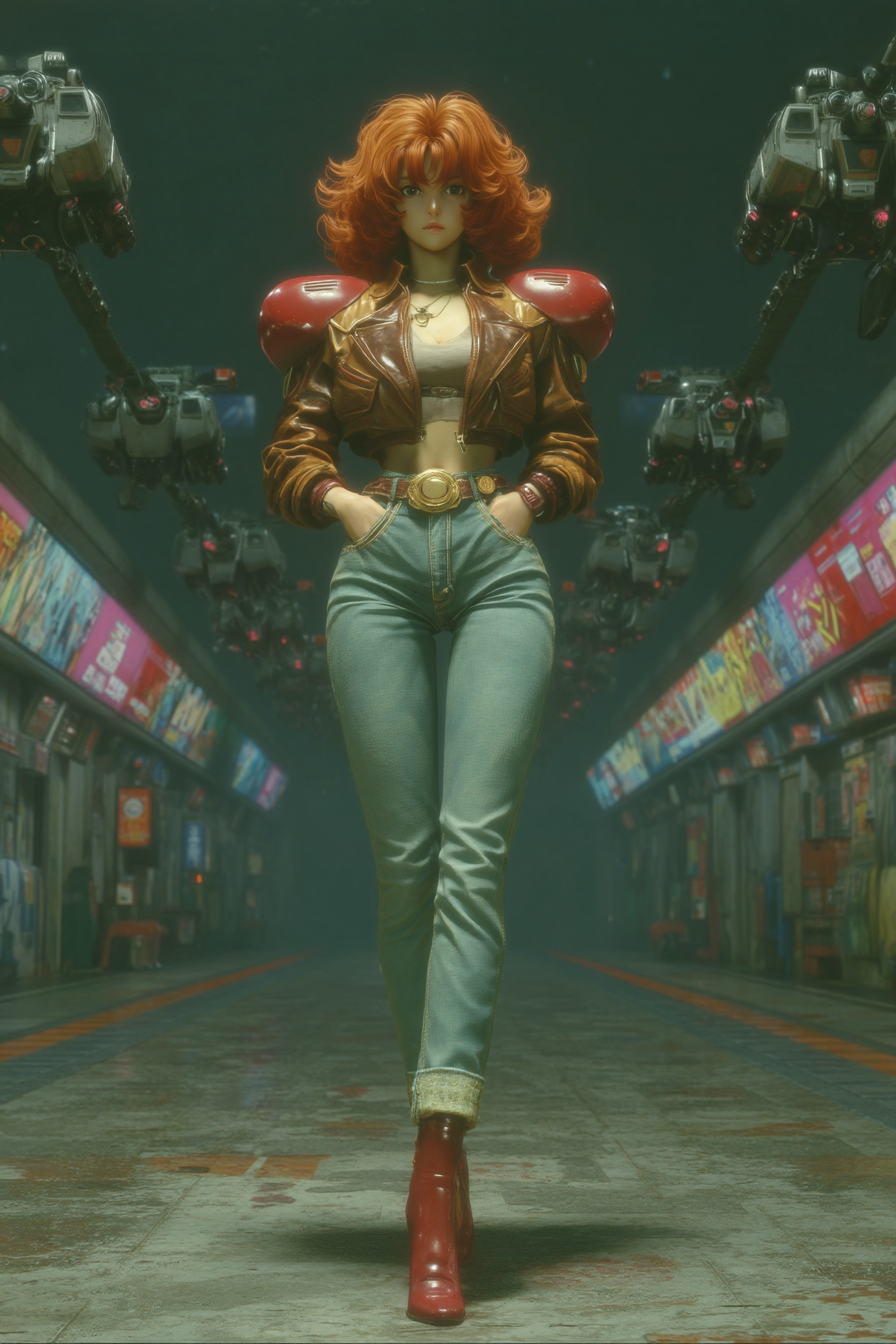 Woman on a Rainy Neon Subway Platform