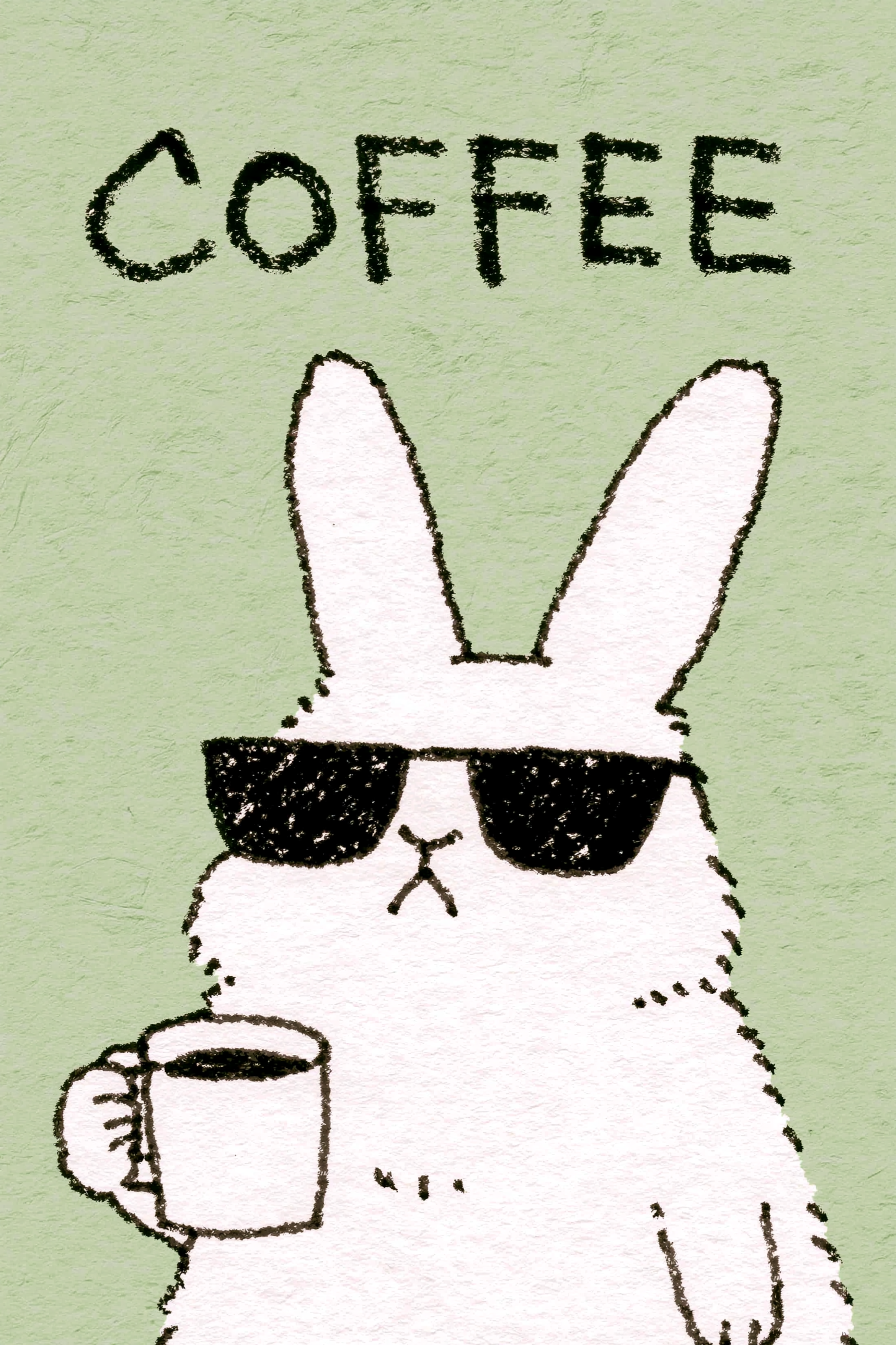 Poster mit kaffeetrinkendem Hasen und Sonnenbrille